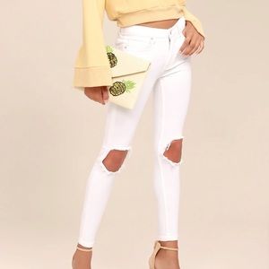 Free People High Rise Busted Skinny Jeans Denim Pants - WHITE